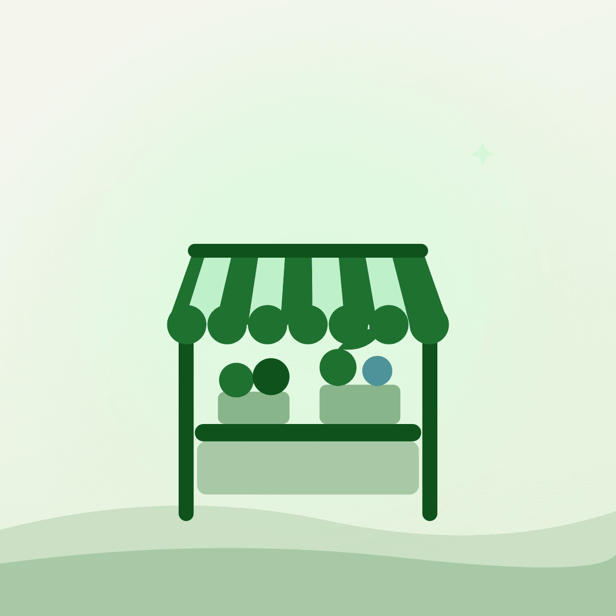 Illustrated market stall representing Charlottetown's farmers markets